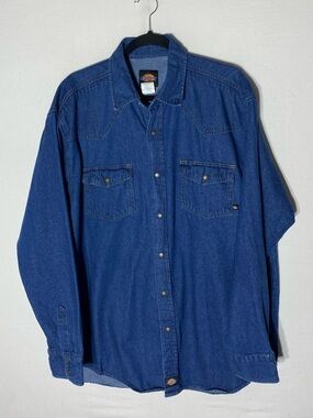 Dickies Blue Denim Snap Front Heavyweight Cotton Work Shirt LT Streetwear